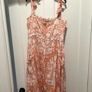 Juliet Dunn peach and white print midi press- Size 1 (4-6 US)